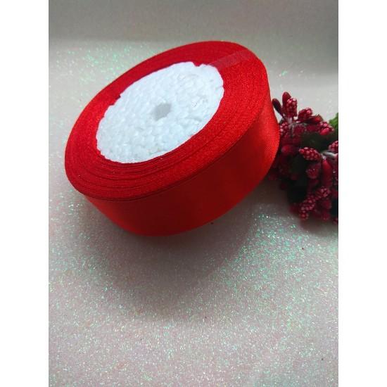 Лента атласная однотонная 2,5 см, цв. красный, цена за 5 м